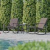 image:imageFlash Furniture Brazos 3 Piece Outdoor Rocking Chair Bistro Set with Flex Comfort Material and Metal Framed Glass Top Table BlackBlackBrown