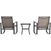 image:imageFlash Furniture Brazos 3 Piece Outdoor Rocking Chair Bistro Set with Flex Comfort Material and Metal Framed Glass Top Table BlackBlackBrown
