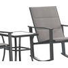 image:imageFlash Furniture Brazos 3 Piece Outdoor Rocking Chair Bistro Set with Flex Comfort Material and Metal Framed Glass Top Table BlackBlackGrey