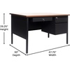 image:imageFlash Furniture Cambridge Right Side Single Pedestal Desk with 3 Locking Drawers Commercial Grade Teachers or Office Desk 30x48 Metal Frame WalnutBlackWalnut