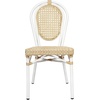 image:imageFlash Furniture Cannes IndoorOutdoor Commercial Thonet French Bistro Stack Chair  Natural PE Cane Rattan Back and Seat  White Metal FrameNaturalWhite Frame