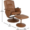 image:imageFlash Furniture Cason Massaging Adjustable Recliner with Deep Side Pockets and Ottoman with Wrapped Base in Black LeatherSoftBrown
