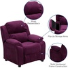 image:imageFlash Furniture Charlie Vinyl Kids Recliner with FlipUp Storage Arms and Safety Recline Contemporary Reclining Chair for Kids Supports up to 90 lbs Hot PinkPurple Microfiber