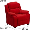 image:imageFlash Furniture Charlie Vinyl Kids Recliner with FlipUp Storage Arms and Safety Recline Contemporary Reclining Chair for Kids Supports up to 90 lbs Hot PinkRed Microfiber