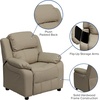image:imageFlash Furniture Charlie Vinyl Kids Recliner with FlipUp Storage Arms and Safety Recline Contemporary Reclining Chair for Kids Supports up to 90 lbs Hot PinkBeige Vinyl