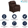 image:imageFlash Furniture Charlie Vinyl Kids Recliner with FlipUp Storage Arms and Safety Recline Contemporary Reclining Chair for Kids Supports up to 90 lbs Hot PinkBrown Leathersoft