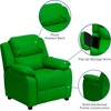 image:imageFlash Furniture Charlie Vinyl Kids Recliner with FlipUp Storage Arms and Safety Recline Contemporary Reclining Chair for Kids Supports up to 90 lbs Hot PinkGreen Vinyl