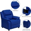 image:imageFlash Furniture Charlie Vinyl Kids Recliner with FlipUp Storage Arms and Safety Recline Contemporary Reclining Chair for Kids Supports up to 90 lbs Hot PinkBlue Vinyl