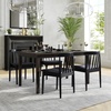 image:imageFlash Furniture Chester Solid Wood Dining Chair Commercial Grade Restaurant Chair with Curved Spindle Backrest and Vinyl Padded Seat Set of 2 Antique WhiteBeigeBlack Vinyl SeatBlack Wood Frame