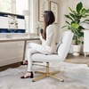 image:imageFlash Furniture Chloe Commercial MidBack Swivel Office Chair Padded LeatherSoft Adjustable Height Ergonomic MidRise Back Armless Stationary CognacBlackWhite LeathersoftGold Frame