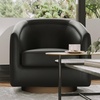 image:imageFlash Furniture Dean Upholstered Barrel Chair Commercial 360 Swivel Club Style Chair Sloped Armrests Woodgrain Vinyl Wrapped Metal Base Cream FabricBlack Leathersoft