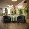 image:imageFlash Furniture Dean Upholstered Barrel Chair Commercial 360 Swivel Club Style Chair Sloped Armrests Woodgrain Vinyl Wrapped Metal Base Cream FabricBlack Leathersoft