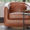 image:imageFlash Furniture Dean Upholstered Barrel Chair Commercial 360 Swivel Club Style Chair Sloped Armrests Woodgrain Vinyl Wrapped Metal Base Cream FabricBrown Leathersoft