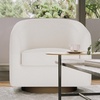 image:imageFlash Furniture Dean Upholstered Barrel Chair Commercial 360 Swivel Club Style Chair Sloped Armrests Woodgrain Vinyl Wrapped Metal Base Cream FabricCream Boucle