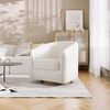 image:imageFlash Furniture Dean Upholstered Barrel Chair Commercial 360 Swivel Club Style Chair Sloped Armrests Woodgrain Vinyl Wrapped Metal Base Cream FabricCream Boucle
