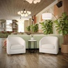 image:imageFlash Furniture Dean Upholstered Barrel Chair Commercial 360 Swivel Club Style Chair Sloped Armrests Woodgrain Vinyl Wrapped Metal Base Cream FabricCream Boucle