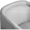 image:imageFlash Furniture Dean Upholstered Barrel Chair Commercial 360 Swivel Club Style Chair Sloped Armrests Woodgrain Vinyl Wrapped Metal Base Cream FabricGray Leathersoft