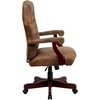 image:imageFlash Furniture Derrick Traditional Microfiber Tufted Swivel Office Chair with Wood Base Ergonomic Farmhouse HighBack Desk Chair Bomber BrownBomber Brown Microfiber