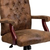 image:imageFlash Furniture Derrick Traditional Microfiber Tufted Swivel Office Chair with Wood Base Ergonomic Farmhouse HighBack Desk Chair Bomber BrownBomber Brown Microfiber