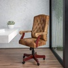 image:imageFlash Furniture Derrick Traditional Microfiber Tufted Swivel Office Chair with Wood Base Ergonomic Farmhouse HighBack Desk Chair Bomber BrownBomber Brown Microfiber