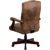 image:imageFlash Furniture Derrick Traditional Microfiber Tufted Swivel Office Chair with Wood Base Ergonomic Farmhouse HighBack Desk Chair Bomber BrownBomber Brown Microfiber