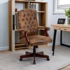 image:imageFlash Furniture Derrick Traditional Microfiber Tufted Swivel Office Chair with Wood Base Ergonomic Farmhouse HighBack Desk Chair Bomber BrownBomber Brown Microfiber