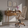 image:imageFlash Furniture Derrick Traditional Microfiber Tufted Swivel Office Chair with Wood Base Ergonomic Farmhouse HighBack Desk Chair Bomber BrownIvory Microfiber