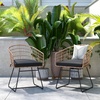 image:imageFlash Furniture Devon Set of 2 Patio Boho Club Chairs  Rope with Natural Finish PE Wicker Rattan  Black Seat Cushions and Sled Base  IndoorOutdoor Use