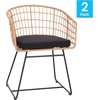 image:imageFlash Furniture Devon Set of 2 Patio Boho Club Chairs  Rope with Natural Finish PE Wicker Rattan  Black Seat Cushions and Sled Base  IndoorOutdoor Use