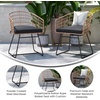 image:imageFlash Furniture Devon Set of 2 Patio Boho Club Chairs  Rope with Natural Finish PE Wicker Rattan  Black Seat Cushions and Sled Base  IndoorOutdoor Use