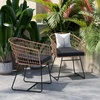 image:imageFlash Furniture Devon Set of 2 Patio Boho Club Chairs  Rope with Natural Finish PE Wicker Rattan  Black Seat Cushions and Sled Base  IndoorOutdoor Use