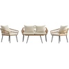 image:imageFlash Furniture Evin Boho 4 Piece Patio Conversation Set  Natural Rope Rattan  Cream AllWeather Cushions  Tempered Glass Top Coffee Table  IndoorOutdoorNaturalCream