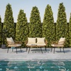 image:imageFlash Furniture Evin Boho 4 Piece Patio Conversation Set  Natural Rope Rattan  Cream AllWeather Cushions  Tempered Glass Top Coffee Table  IndoorOutdoorNaturalCream