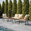 image:imageFlash Furniture Evin Boho 4 Piece Patio Conversation Set  Natural Rope Rattan  Cream AllWeather Cushions  Tempered Glass Top Coffee Table  IndoorOutdoorNaturalCream
