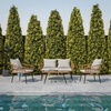 image:imageFlash Furniture Evin Boho 4 Piece Patio Conversation Set  Natural Rope Rattan  Cream AllWeather Cushions  Tempered Glass Top Coffee Table  IndoorOutdoorNaturalGray
