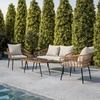 image:imageFlash Furniture Evin Boho 4 Piece Patio Conversation Set  Natural Rope Rattan  Cream AllWeather Cushions  Tempered Glass Top Coffee Table  IndoorOutdoorNaturalGray