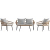 image:imageFlash Furniture Evin Boho 4 Piece Patio Conversation Set  Natural Rope Rattan  Cream AllWeather Cushions  Tempered Glass Top Coffee Table  IndoorOutdoorNaturalGray