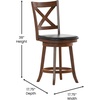 image:imageFlash Furniture Felicity Commercial Classic Crossback Barstool  Antique Oak Wood Frame  Black LeatherSoft Seat  Counter Height  360 Swivel Seat  FootrestBlack VinylAntique Oak Frame