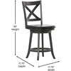 image:imageFlash Furniture Felicity Commercial Classic Crossback Barstool  Antique Oak Wood Frame  Black LeatherSoft Seat  Counter Height  360 Swivel Seat  FootrestBlack VinylGray Wash Walnut Frame