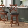 image:imageFlash Furniture Felicity Commercial Classic Crossback Barstool  Antique Oak Wood Frame  Black LeatherSoft Seat  Counter Height  360 Swivel Seat  FootrestBlack VinylAntique Oak Frame