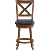 image:imageFlash Furniture Felicity Commercial Classic Crossback Barstool  Antique Oak Wood Frame  Black LeatherSoft Seat  Counter Height  360 Swivel Seat  FootrestBlack VinylAntique Oak Frame