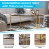 image:imageFlash Furniture Greenwich Collection Coffee Table  Modern Clear Glass Coffee Table  Crisscross Brushed Gold Frame