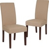 image:imageFlash Furniture Greenwich Series Black LeatherSoft Upholstered Panel Back MidCentury Parsons Dining ChairBeige Fabric