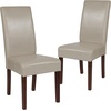 image:imageFlash Furniture Greenwich Series Black LeatherSoft Upholstered Panel Back MidCentury Parsons Dining ChairBeige Leathersoft
