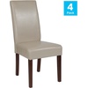 image:imageFlash Furniture Greenwich Series Black LeatherSoft Upholstered Panel Back MidCentury Parsons Dining ChairBeige Leathersoft