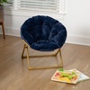 image:imageFlash Furniture Gwen Kids Cozy Mini Folding Saucer Chair  Navy Faux Fur Moon Chair  Soft Gold Metal Frame  23 Portable Folding Chair For Living Room or BedroomNavy Faux FurSoft Gold Frame