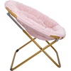 image:imageFlash Furniture Gwen Oversize Folding Saucer Chair  Ivory Sherpa Faux Fur Moon Chair  Soft Gold Metal Frame  38 Portable Folding Chair  for Dorm and BedroomBlushSoft Gold