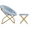 image:imageFlash Furniture Gwen Oversize Folding Saucer Chair  Ivory Sherpa Faux Fur Moon Chair  Soft Gold Metal Frame  38 Portable Folding Chair  for Dorm and BedroomAqua FabricSoft Gold Frame