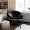 image:imageFlash Furniture Gwen Oversize Folding Saucer Chair  Ivory Sherpa Faux Fur Moon Chair  Soft Gold Metal Frame  38 Portable Folding Chair  for Dorm and BedroomBlack FabricBlack Frame