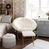 image:imageFlash Furniture Gwen Oversize Folding Saucer Chair  Ivory Sherpa Faux Fur Moon Chair  Soft Gold Metal Frame  38 Portable Folding Chair  for Dorm and BedroomIvory Faux Shearling FabricSoft Gold Frame